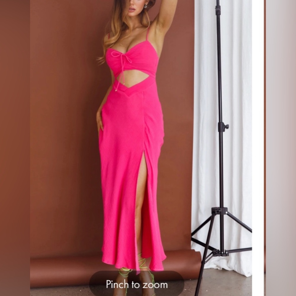 Selfie Leslie Hot Pink Cutout Midi Dress.